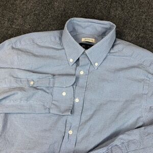 Jos A Bank Tailored Fit Blue Gingham Dress Shirt Mens 15 1/2 32/33 Medium Flaw